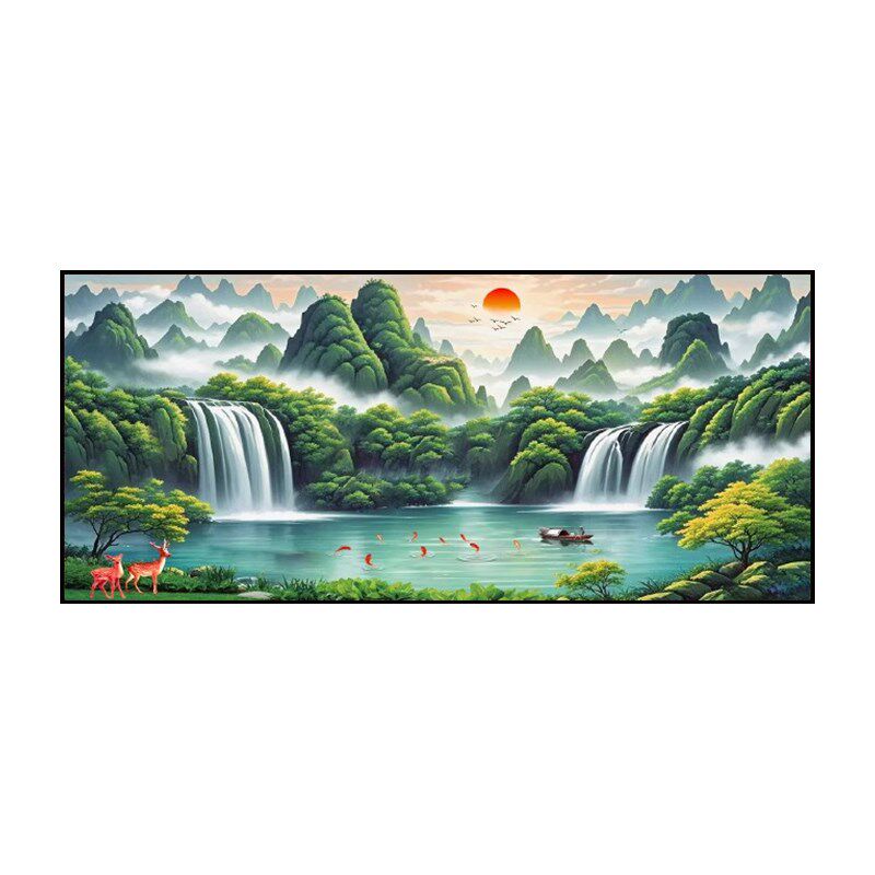 旭日东升聚宝盆5d钻石画新款贴钻十字绣钻石绣2025客厅大气山水画