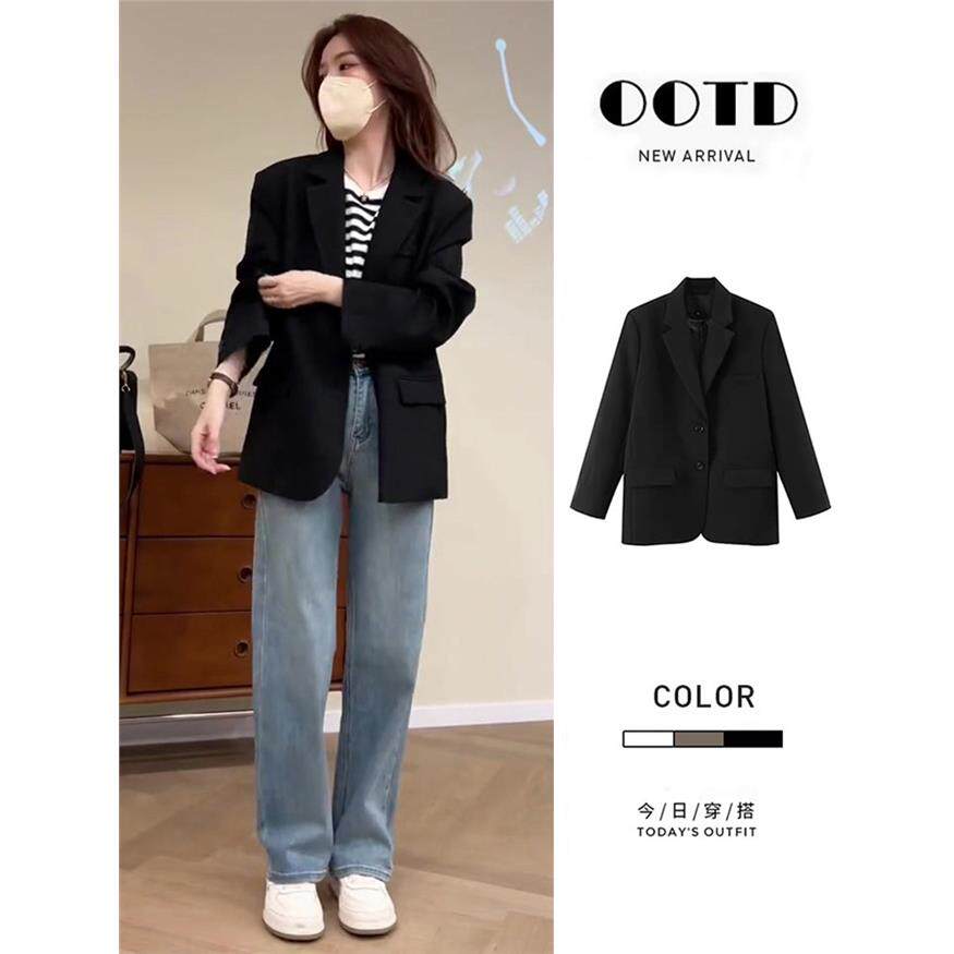 黑色西装外套女小个子2025春秋短款韩系高级感气质休闲西服上衣新
