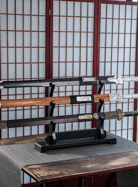 宝剑架大号镇宅鸡翅木兵器架实木刀架客厅摆件桌面剑托多层展览架
