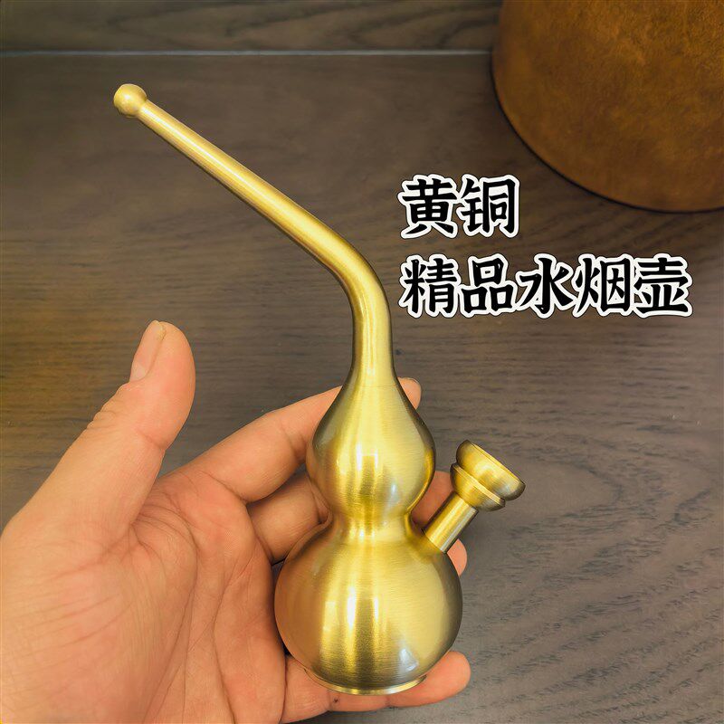 创意黄铜双烟壶一壶四用烟斗纯铜烟锅可拆洗葫芦加厚烟具带过滤芯