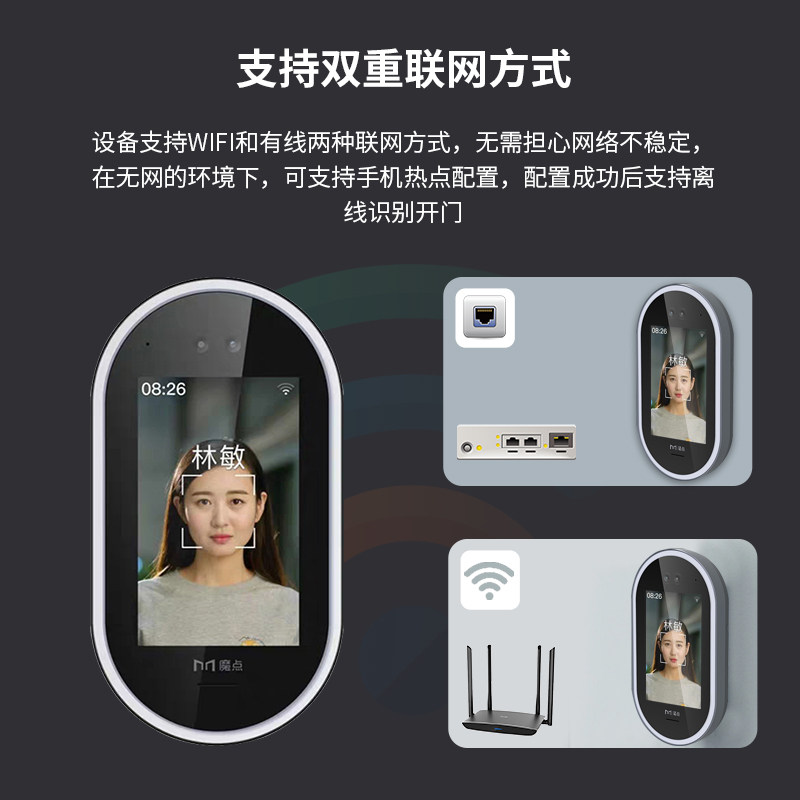 魔点G2动态人脸识别门禁系统一体机钉钉智联办公室联网考勤门禁机