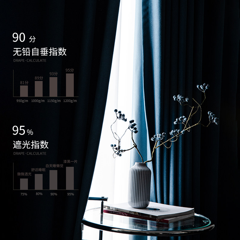 加高超长送杆整套自建房别墅棉麻全遮光窗帘成品布料客厅卧室拼色