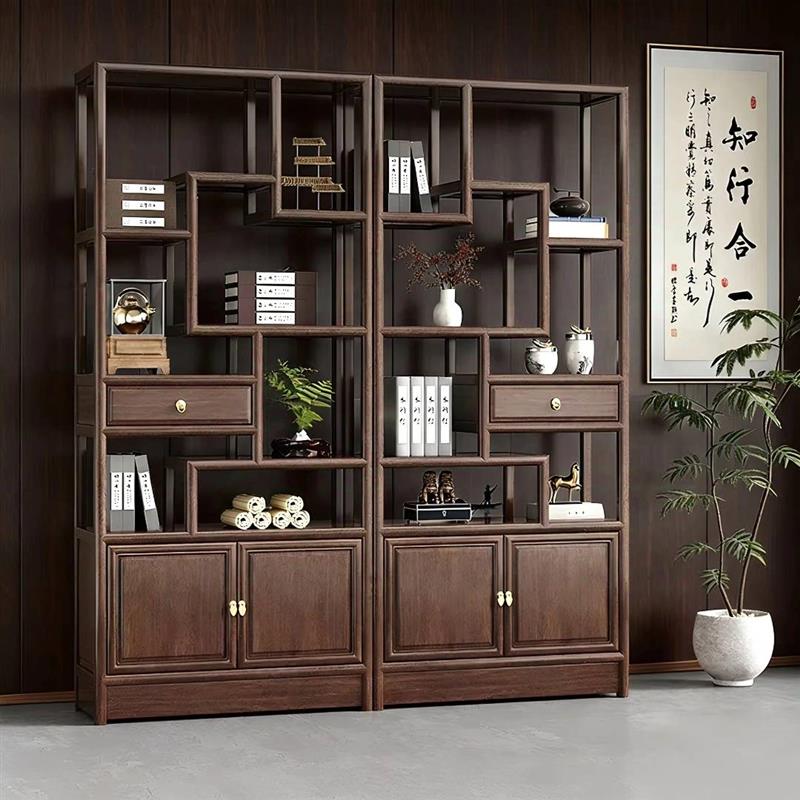 新中式博古架实木多宝阁茶室茶具置物架客厅隔断展示柜古董架