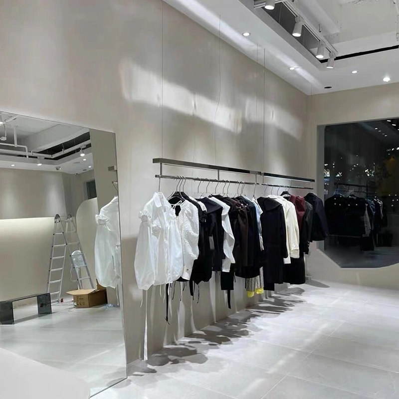 服装店展示架吊架悬吊式天花板架悬挂衣服架子不锈钢带灯女装上墙