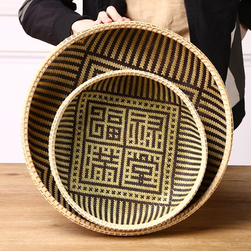 精品手工竹编簸箕晾晒竹扁家用篮子针线篮精编竹筛婚嫁礼金篮收藏