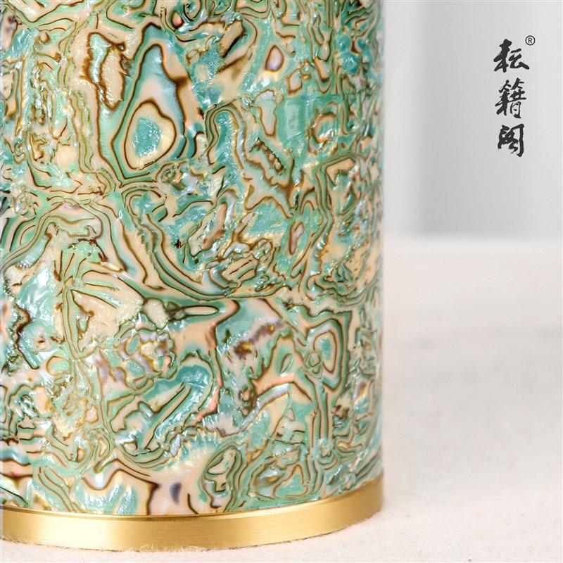 毛笔笔筒收纳盒螺钿黄铜金属笔筒创意高级感文房四宝桌面摆件笔筒
