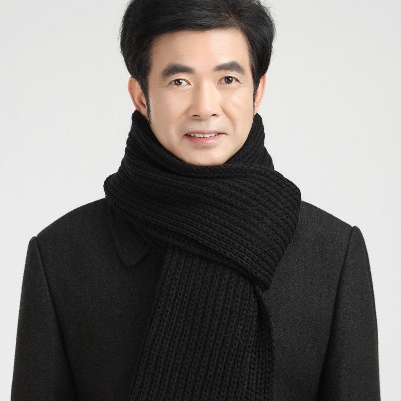 加厚老年人毛线围巾冬季中老年男士围脖老人围巾 男冬天爷爷围巾