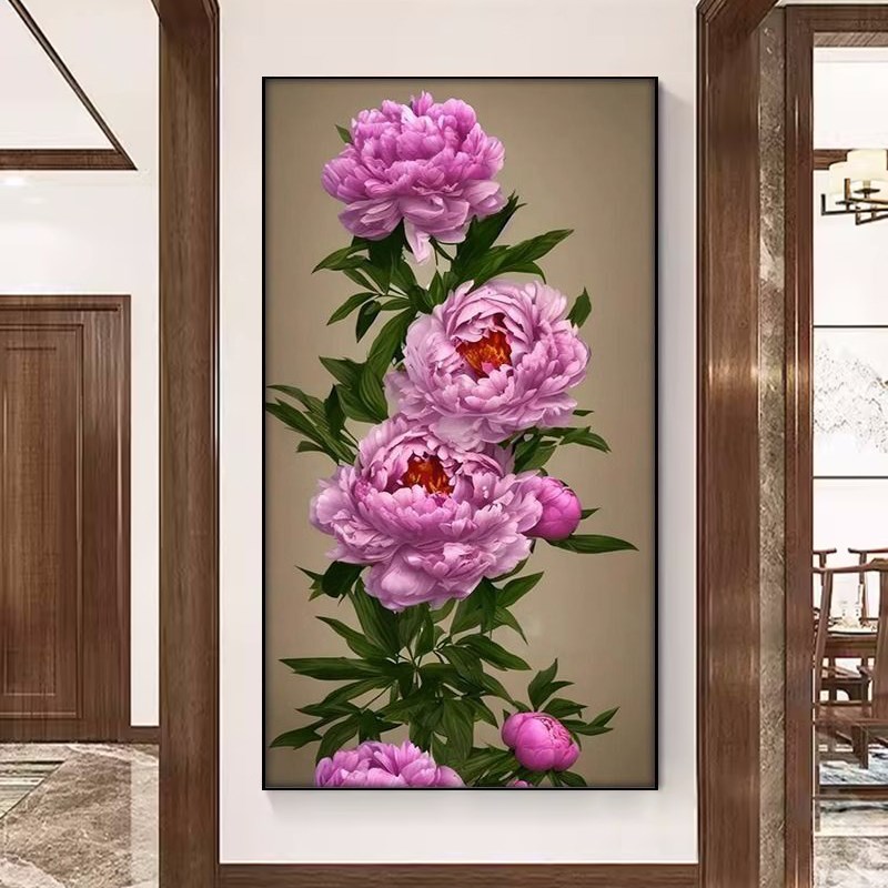 新中式牡丹花钻石画大幅玄关手工粘贴钻画水钻十字绣满钻花开富贵