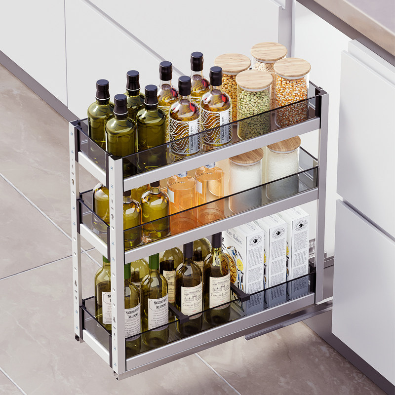 拉篮厨房橱柜抽屉式迷你调味篮窄柜内小尺寸调料矮篮厨柜内置物架