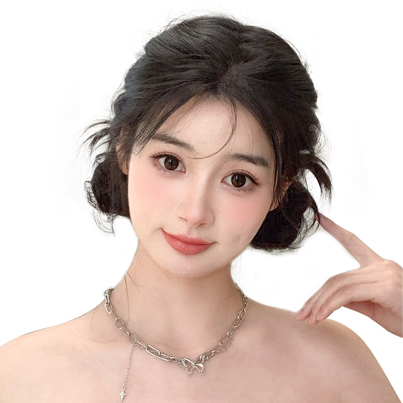 鸡毛抓夹双丸子头假发包新中式花苞毽子头古风发包汉服短发夹发圈