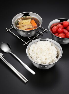 双层304不锈钢碗单个便携式碗筷套装旅游餐具儿童套装饭碗 家用