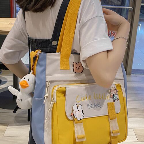 帆布包女生小学生手提袋拎书袋补课包补习袋高颜值日系单肩斜挎包