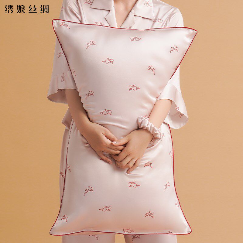 绣娘丝绸新款真丝枕套美容亲肤桑蚕丝枕头重磅国色芳华印花枕头套