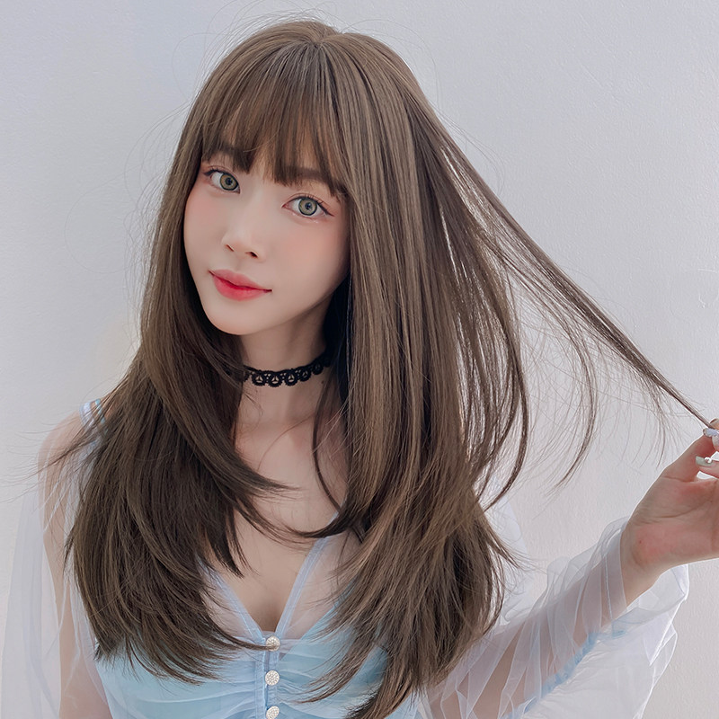 假发女长发自然全头套韩式发套气质修脸时尚齐刘海发尾内扣长直发