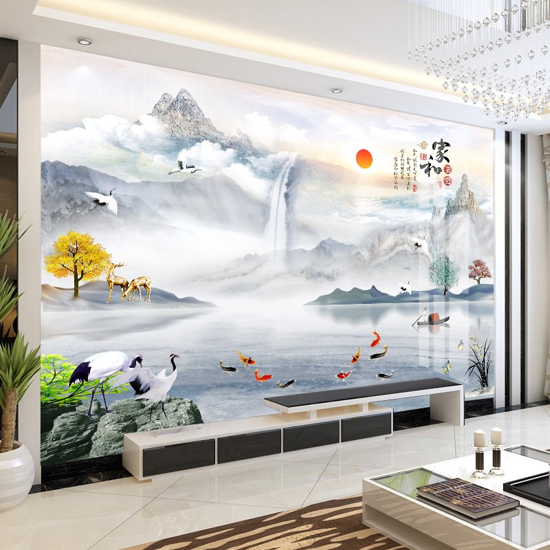 8D山水画电视背景墙板客厅竹木纤维集成护墙板简约现代装饰影视墙