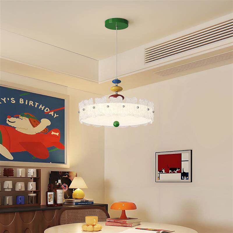 孟菲斯多巴胺彩色饭厅吊灯2026新款法式轻奢水晶砂餐桌吧台吊线灯