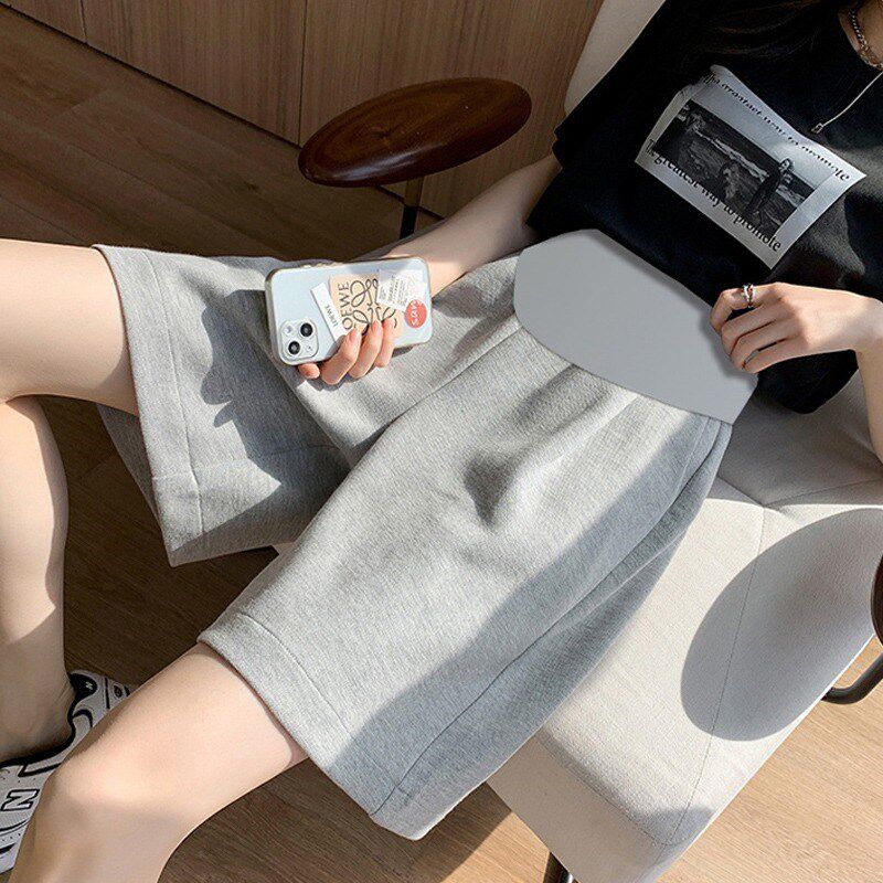 孕妇短裤外穿夏季薄款灰色中裤2023新款孕期显瘦阔腿运动五分裤子