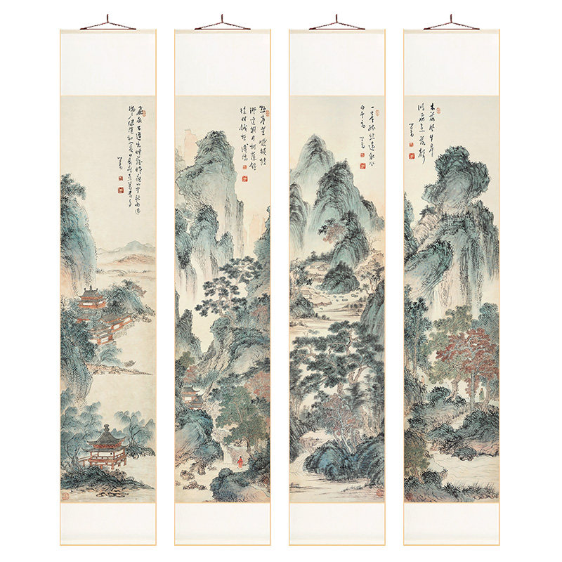 溥心畬山水国画中式卷轴挂画竖版客厅走廊过道装饰画餐厅书房壁画