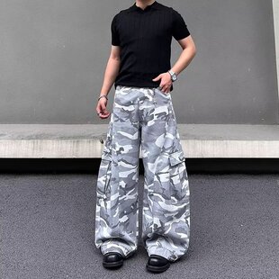迷彩工装休闲裤女2025夏季新款宽松bf街头复古拖地阔腿裤韩系穿搭