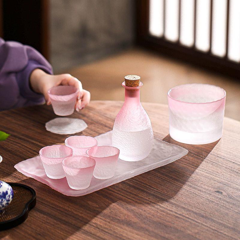 妃粉日式玻璃酒具套装冰露酒盅酒壶小酒杯清酒壶烫酒壶黄酒温酒器