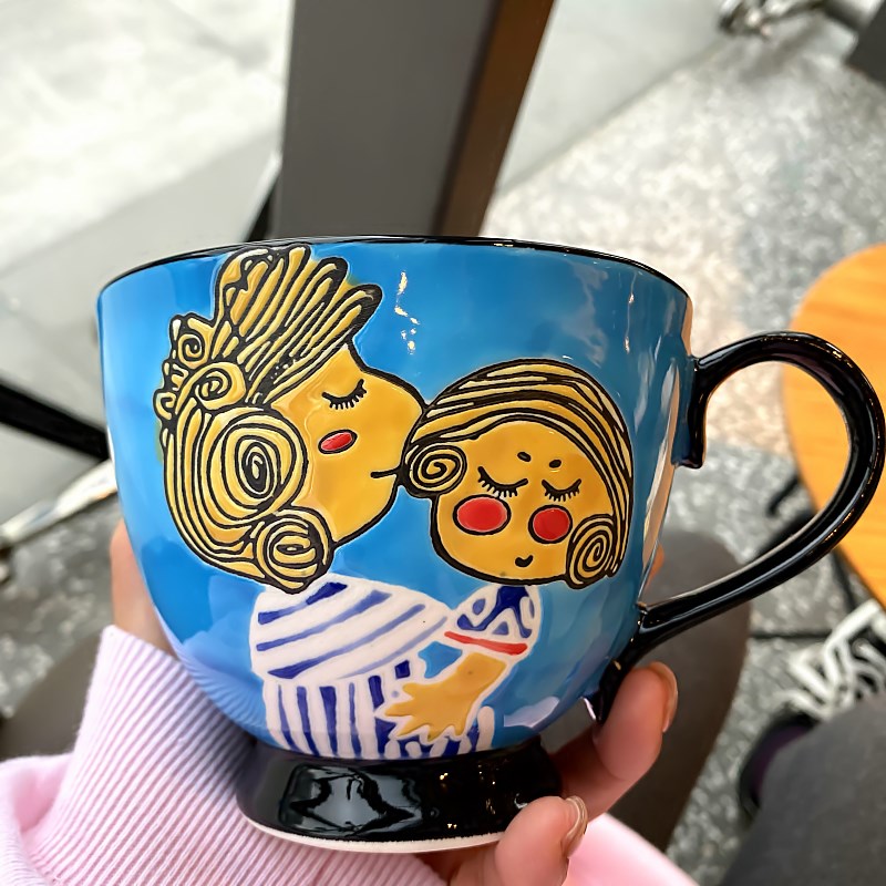 大容量马克杯带勺杯子可爱少女心家用陶瓷牛奶燕麦早餐杯碗可微波