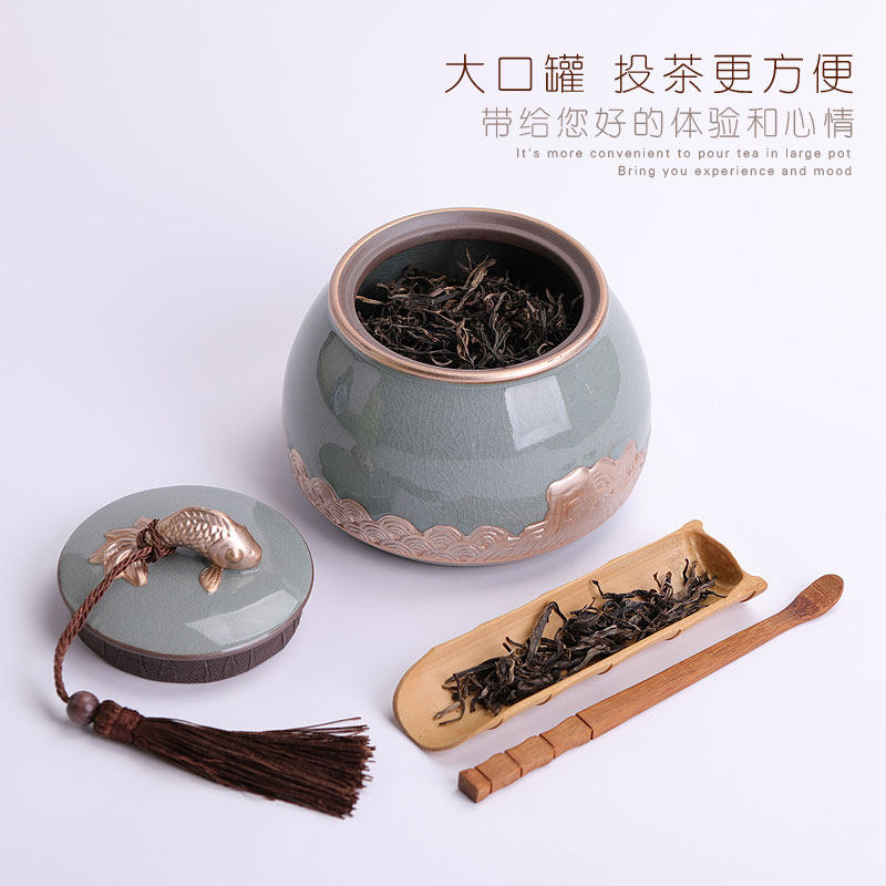 装茶叶罐陶瓷装饰摆件普洱储茶罐红茶存储罐家用小号普洱绿茶茶罐