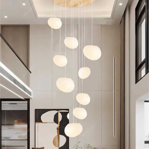 奶油风楼梯吊灯loft复式楼挑空客厅吊灯中空楼梯间公寓鹅卵石吊灯