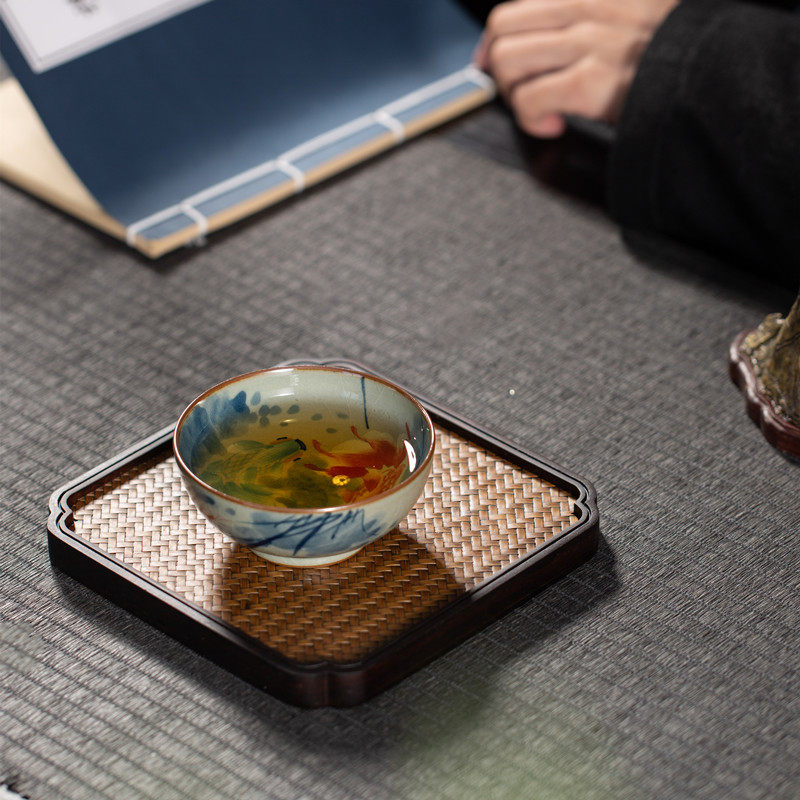 老陶泥茶杯个人专用主人杯纯手工绘画金玉满堂锦鲤普洱杯茶具单杯