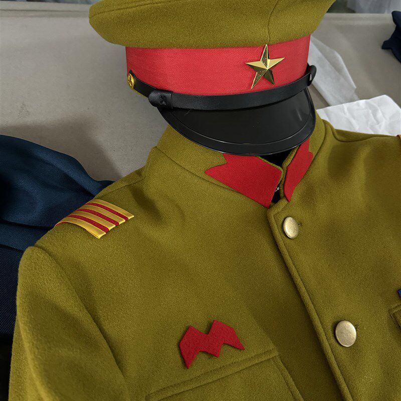 影视剧组话剧团剧本杀反派抗战戏服毛呢套装工装大檐帽肩章领章