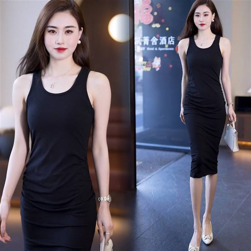 黑色连衣裙夏季修身长裙吊带背心裙中长款显瘦打底裙气质百搭裙子