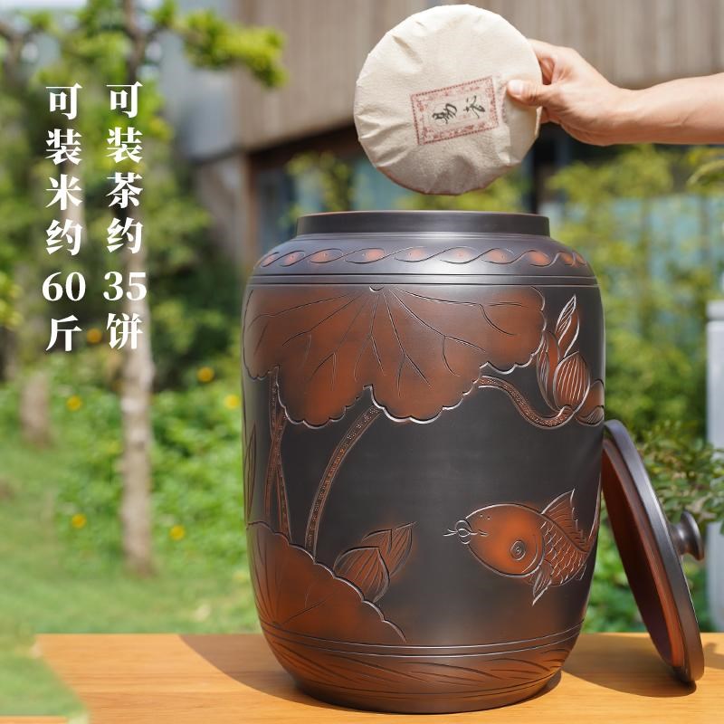 云南建水紫陶茶叶罐大号陶瓷茶缸储存罐大容量紫砂茶叶罐水缸陶罐