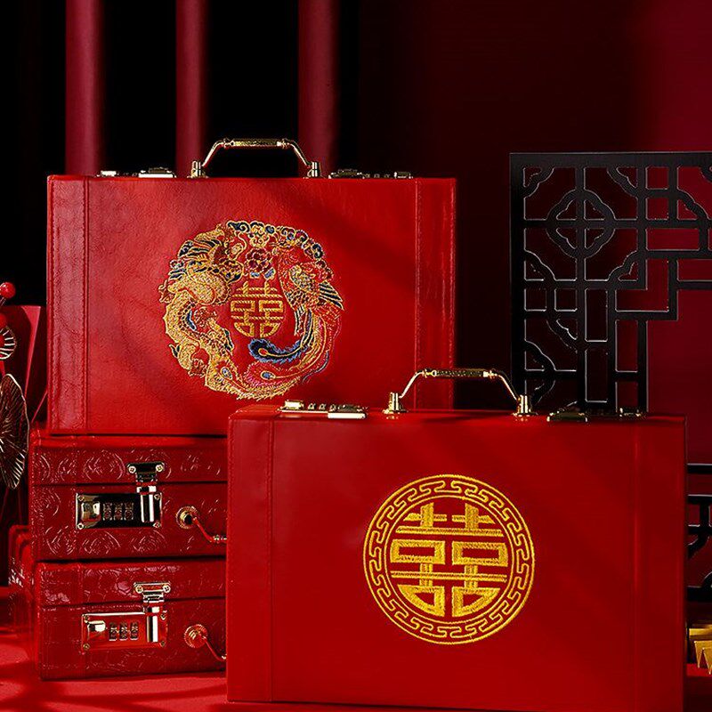 红皮箱子装彩礼箱钱盒子秀禾服嫁妆订婚现金礼金盒结婚压箱钱20万