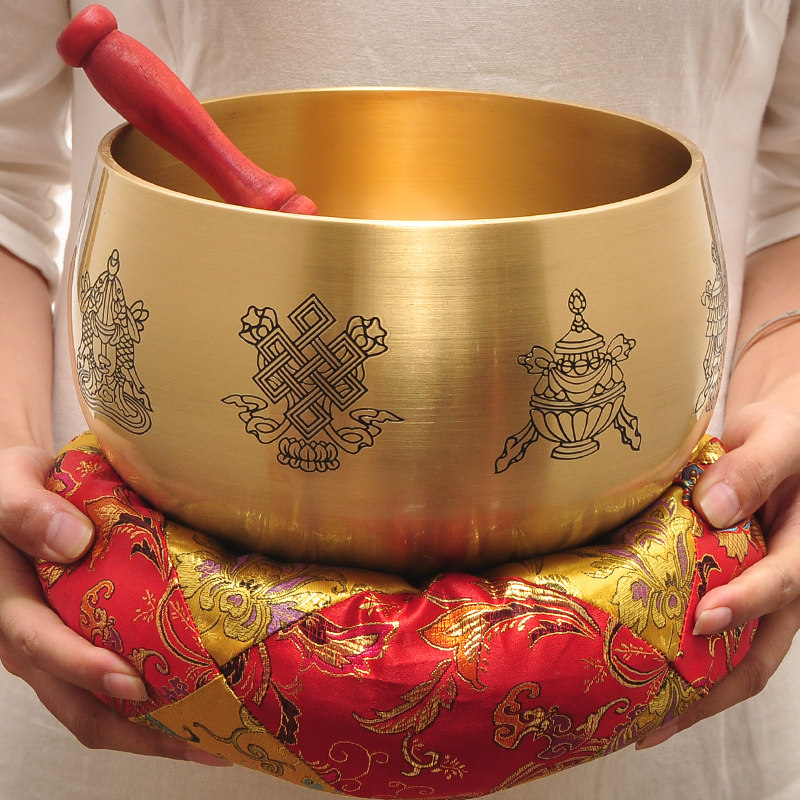 黄铜日式精品八吉祥铜磬佛音碗钵法器磬碗垫子引磬长柄引庆铜庆