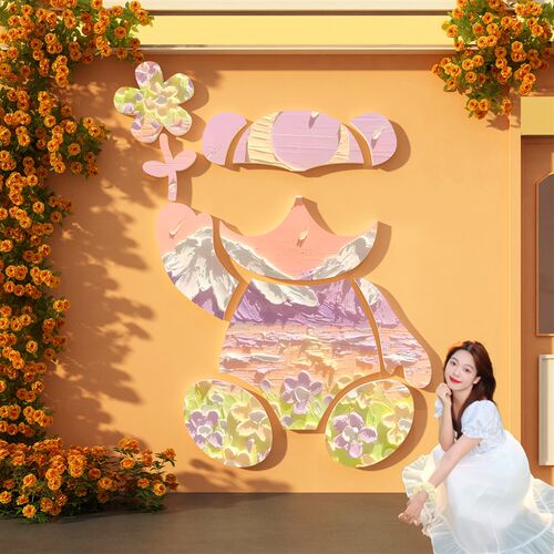 网红互动打卡拍照区布置室户外玫瑰花墙面装饰民宿小院造背景形象