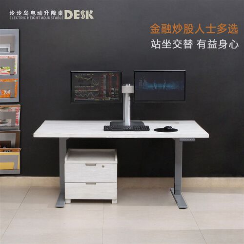 泠泠岛实木电动升降桌站立工作台双电机大功率可调节高度电脑桌
