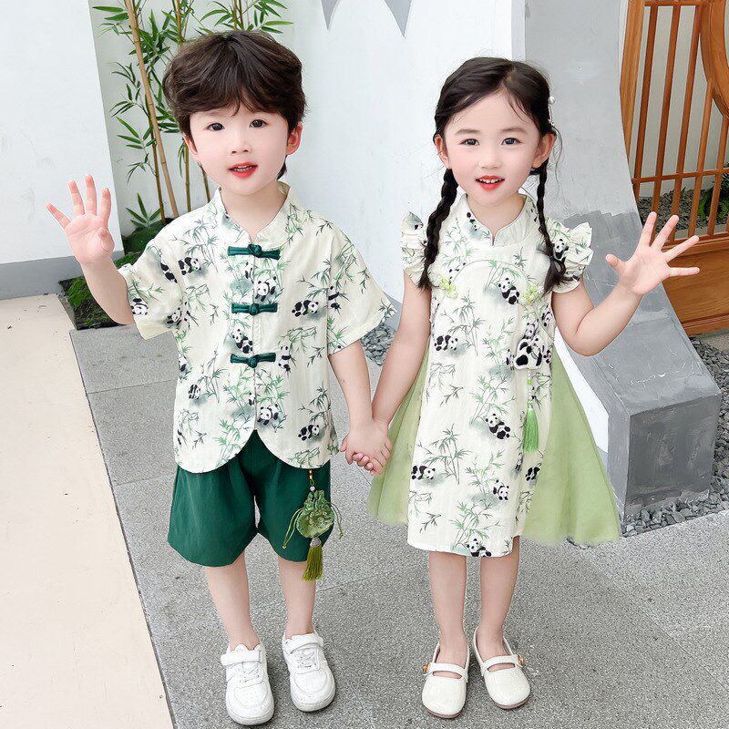 儿童夏季中国风套装2024新款荷包男女童汉服中秋节六一演出服夏装