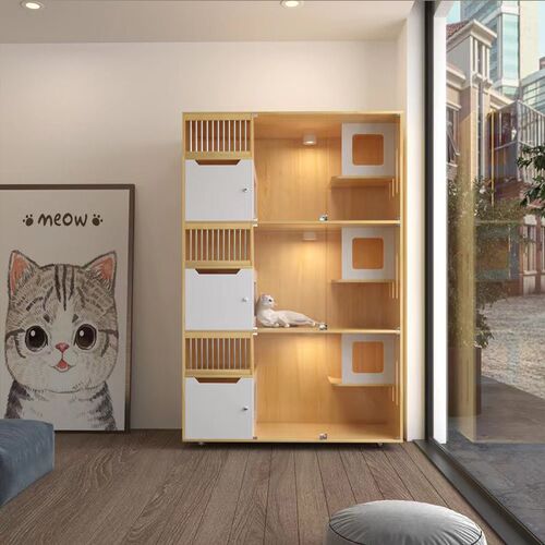 宠柜猫别墅实木笼子玻璃猫柜宠物猫屋家用展示柜大型寄养笼三层
