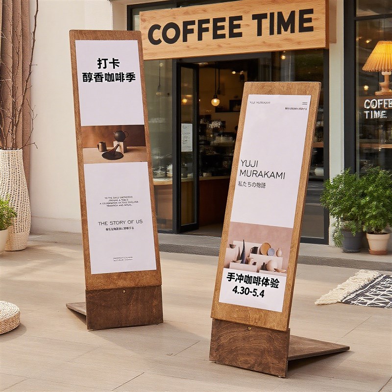 展架立式落地式广告牌复古海报定制展会活动宣传咖啡馆店门口招牌