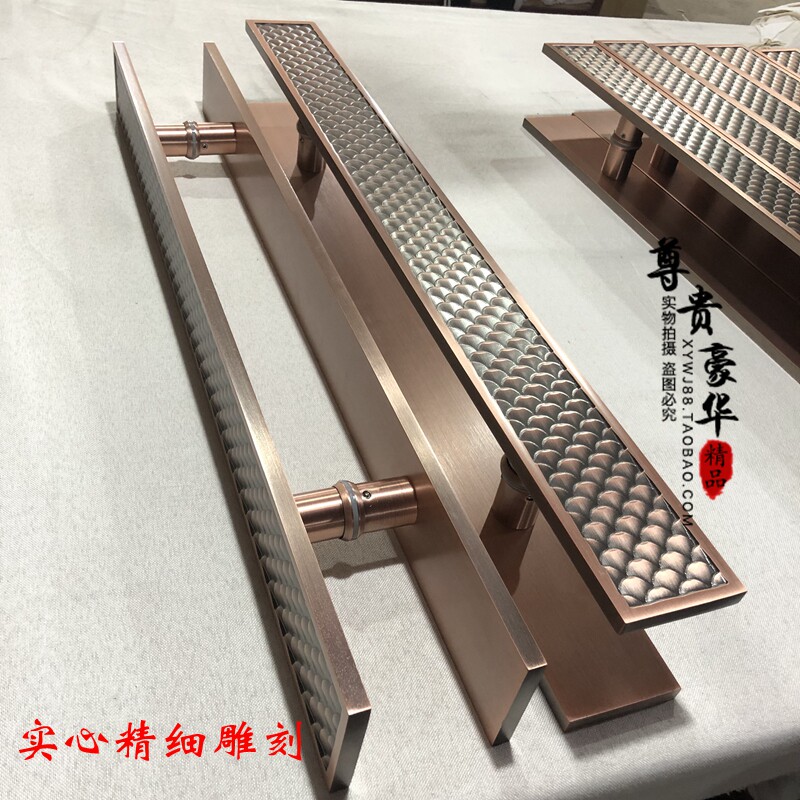酒店大门拉手仿古推拉玻璃门对装古铜门把手黑色新中式拉手定制
