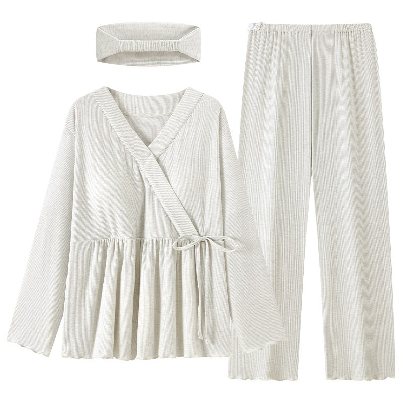 带月子帽莫代尔月子服带胸垫夏季薄款待产妇孕妇睡衣哺乳和服套头