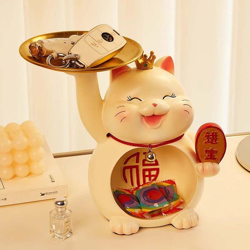 招财猫入户门口钥匙收纳玄关摆件客厅家居置物架装饰品乔迁新居礼