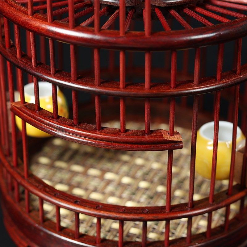 红酸枝蝈蝈笼子檀木宠物笼中式摆件螟虫笼子蚂蚱饲养笼箱蛐蛐笼子