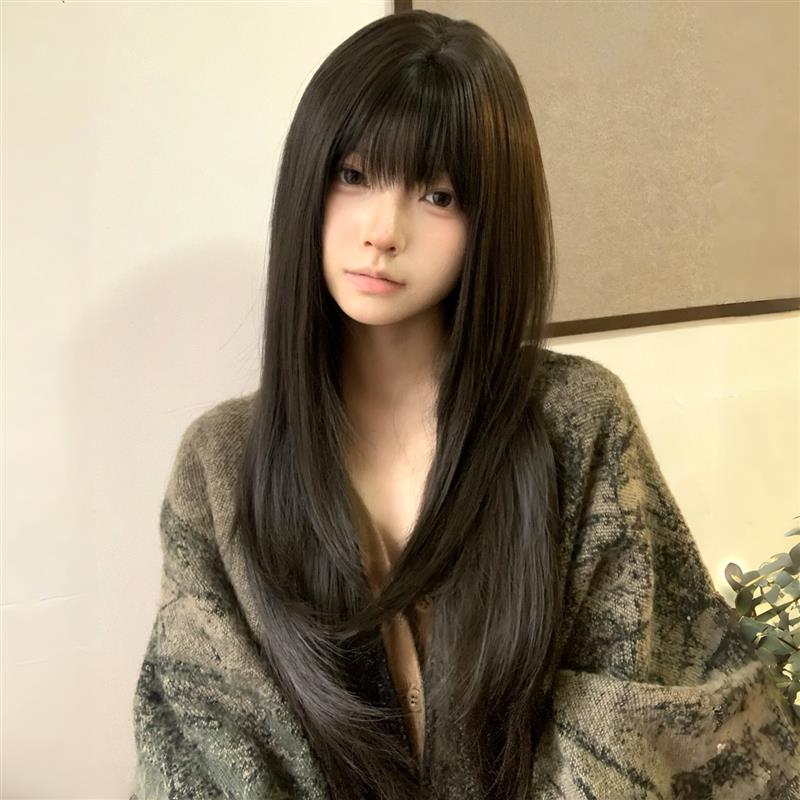 高层次感假发女长发长直发日常自然齐刘海逼真日系jk光头全头套式