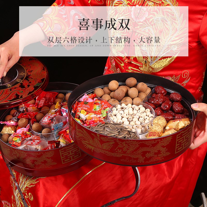 结婚双层手提盒女方新娘陪嫁嫁妆中国风糕点糖果食盒婚庆用品大全
