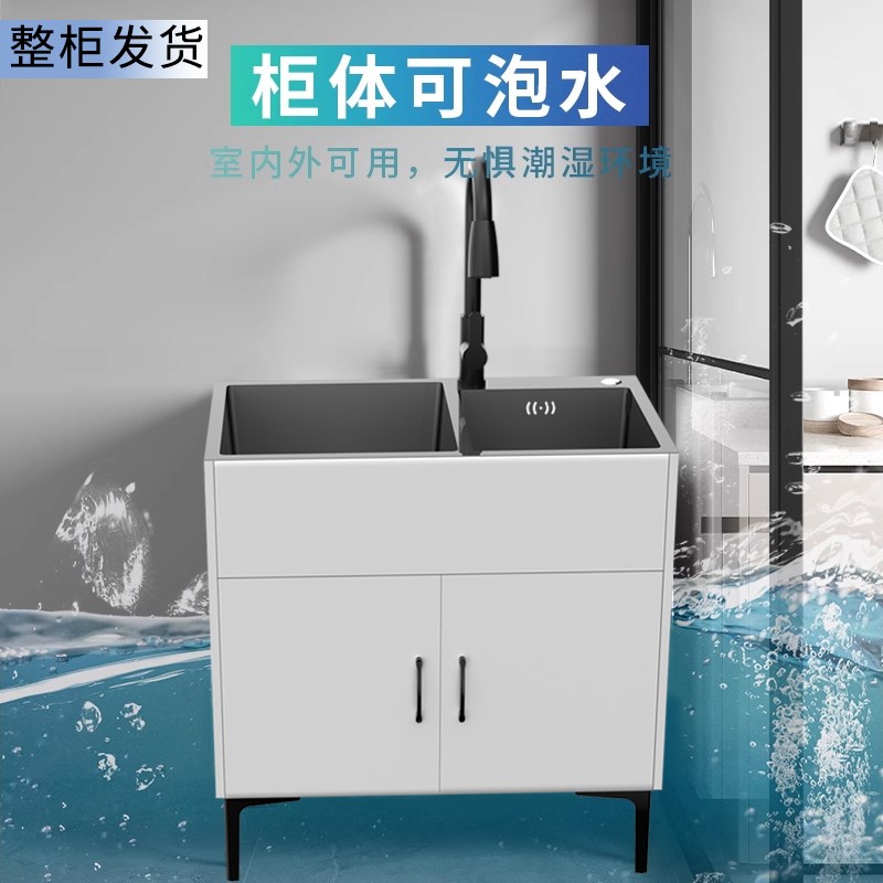 厨房家用洗菜盆一体柜洗碗池大单双槽不锈钢水槽实木简易落地橱柜