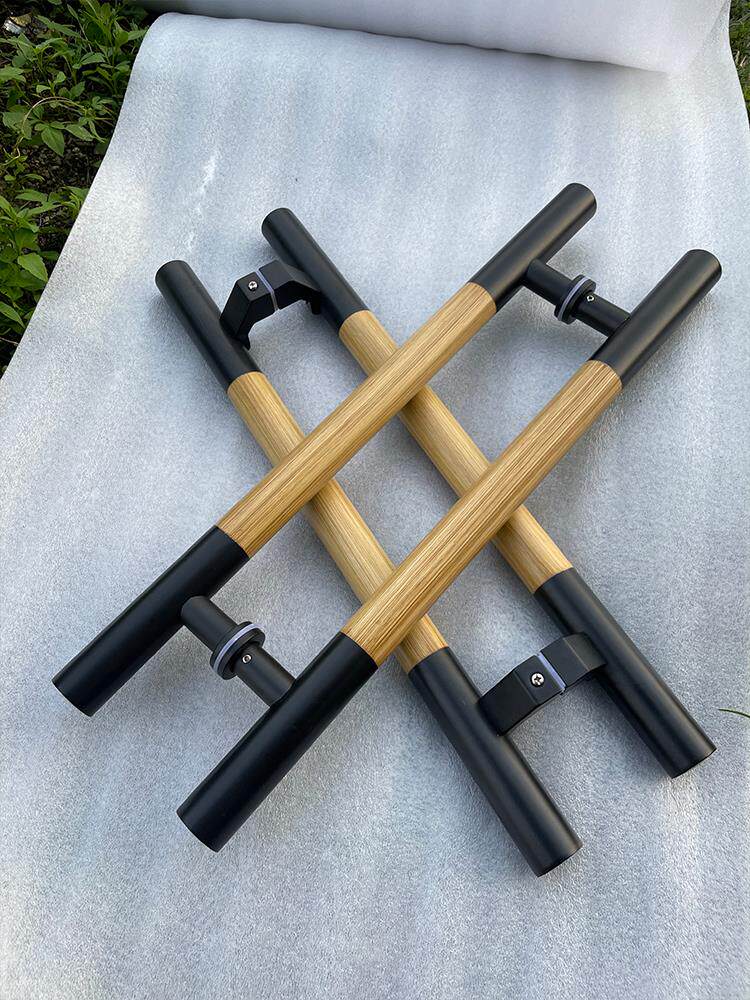 钢化玻璃门拉手哑黑木纹把手木门防火门推拉门黑色圆管木纹拉把手