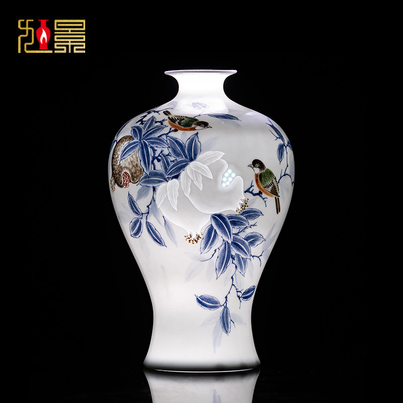 景德镇陶瓷器花瓶青花瓷手绘插花瓷瓶大号中式桌子办公室客厅摆件