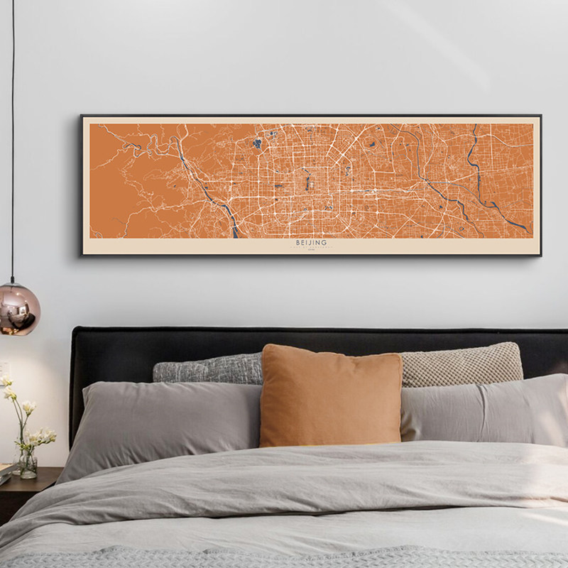 鳟鱼 定制城市地图卧室横版抽象装饰画床头画 客厅后背景墙挂画