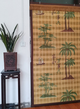 夏季新款竹门帘中式田园风格家用防蚊蝇竹子门帘咖啡色卧室竹帘子