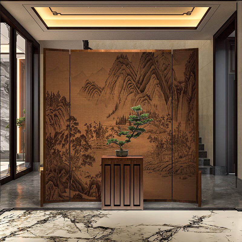 宋式美学古典山水新中式折叠屏风隔断客餐厅卧室玄关茶室酒店座屏